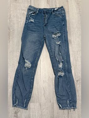 Urban Outfitters Dark Blue Distressed Straight-Leg Jeans